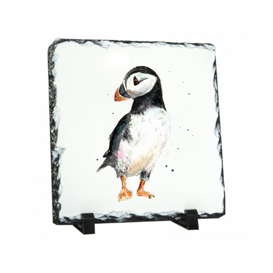 Rock Slate Ornament- Watercolour Puffin