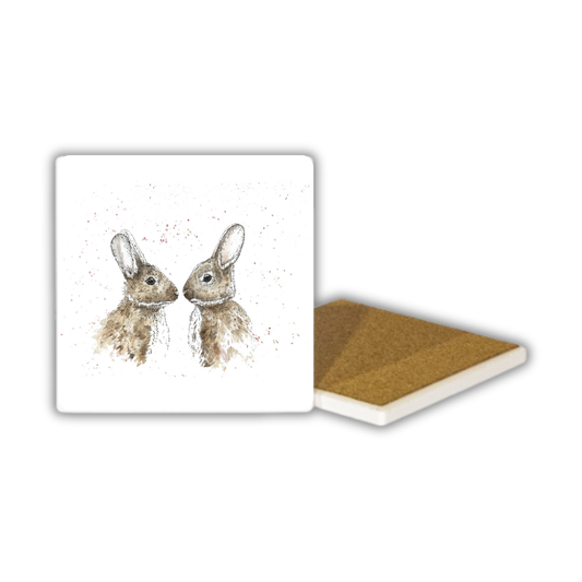 Watercolour Rabbits Ceramic Coaster