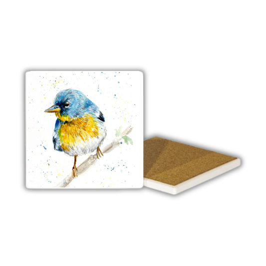 Blue Tit Watercolour Ceramic Coaster