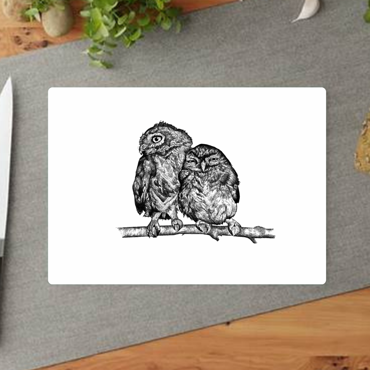 Black & White Owls Cuddling Decorative Chopping Board