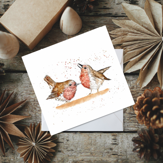 Watercolour Singing Robins Card