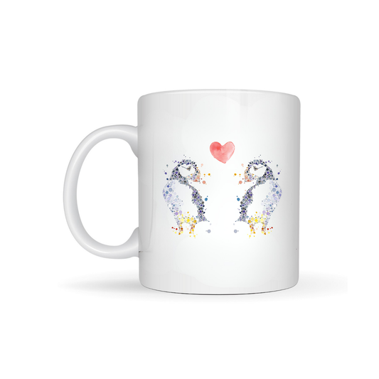 Watercolour Puffin In Love Bone China Mug