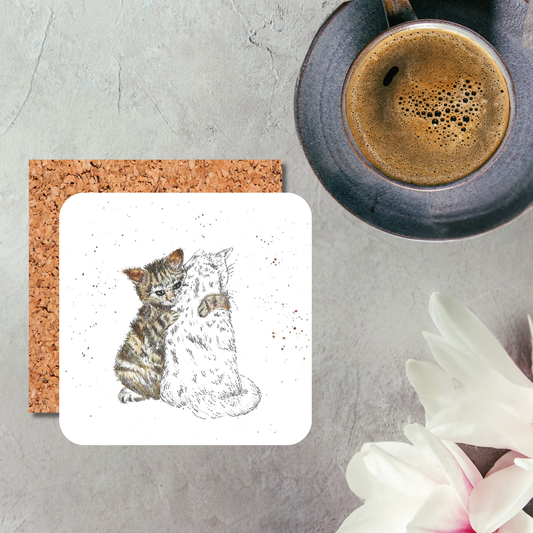 Watercolour Cats Hugging Coaster