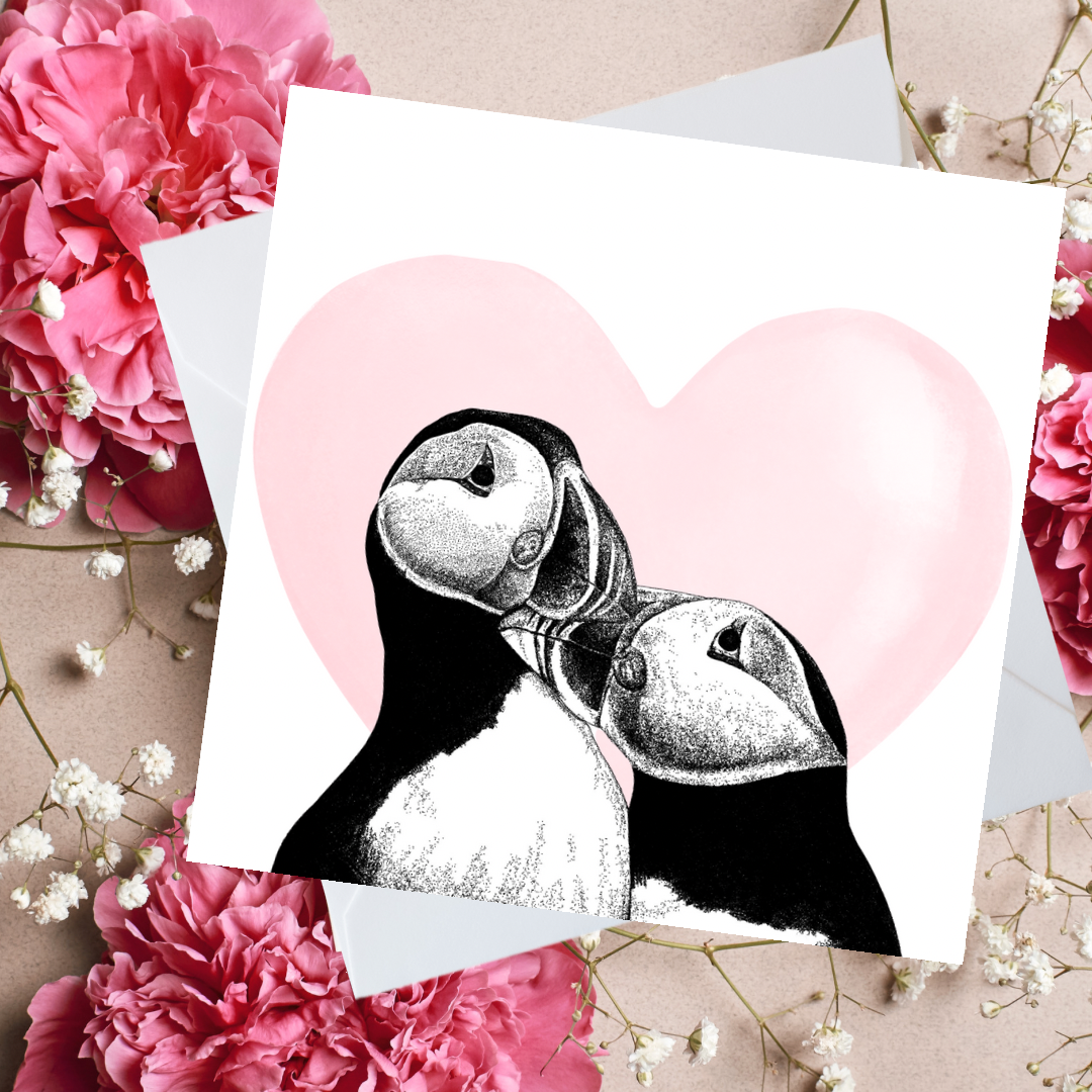 Puffins Heart Love Greeting Card