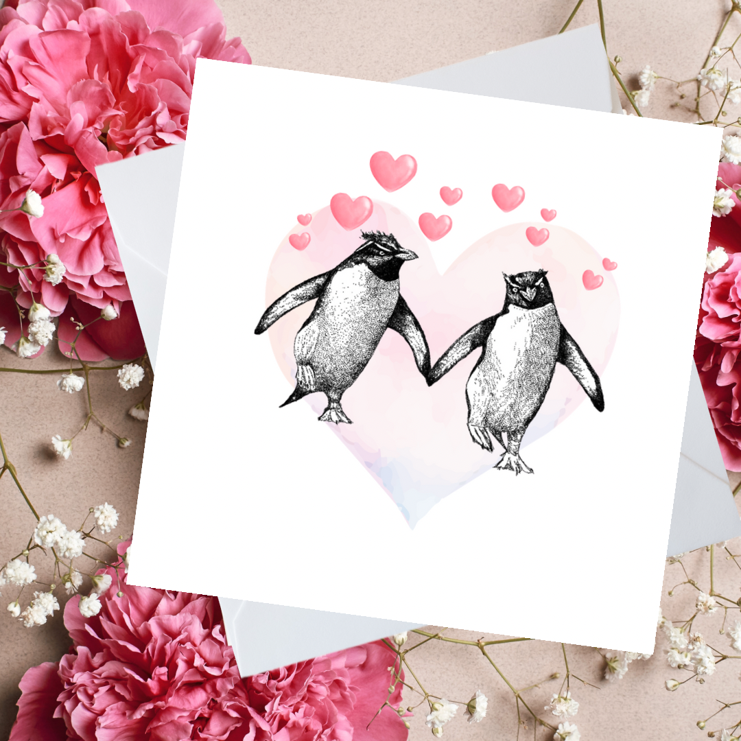 Penguin Heart Love Greeting Card