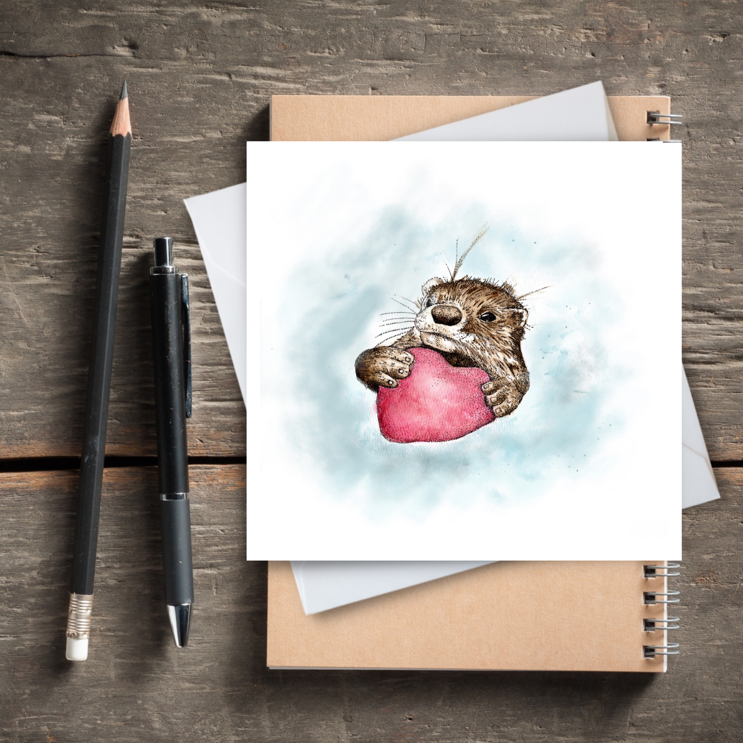 Watercolour Otter Card