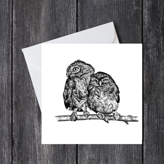 Owls Cuddling Greeting Card