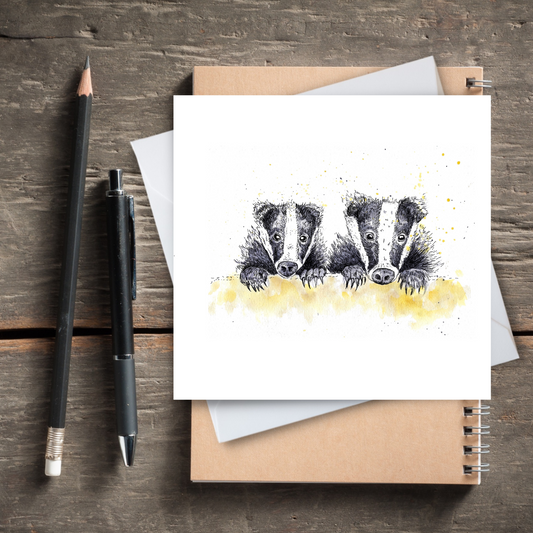 Watercolour Badgers Card