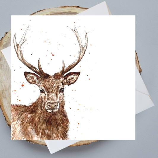 Watercolour Stag  Card - Antlered Arrival
