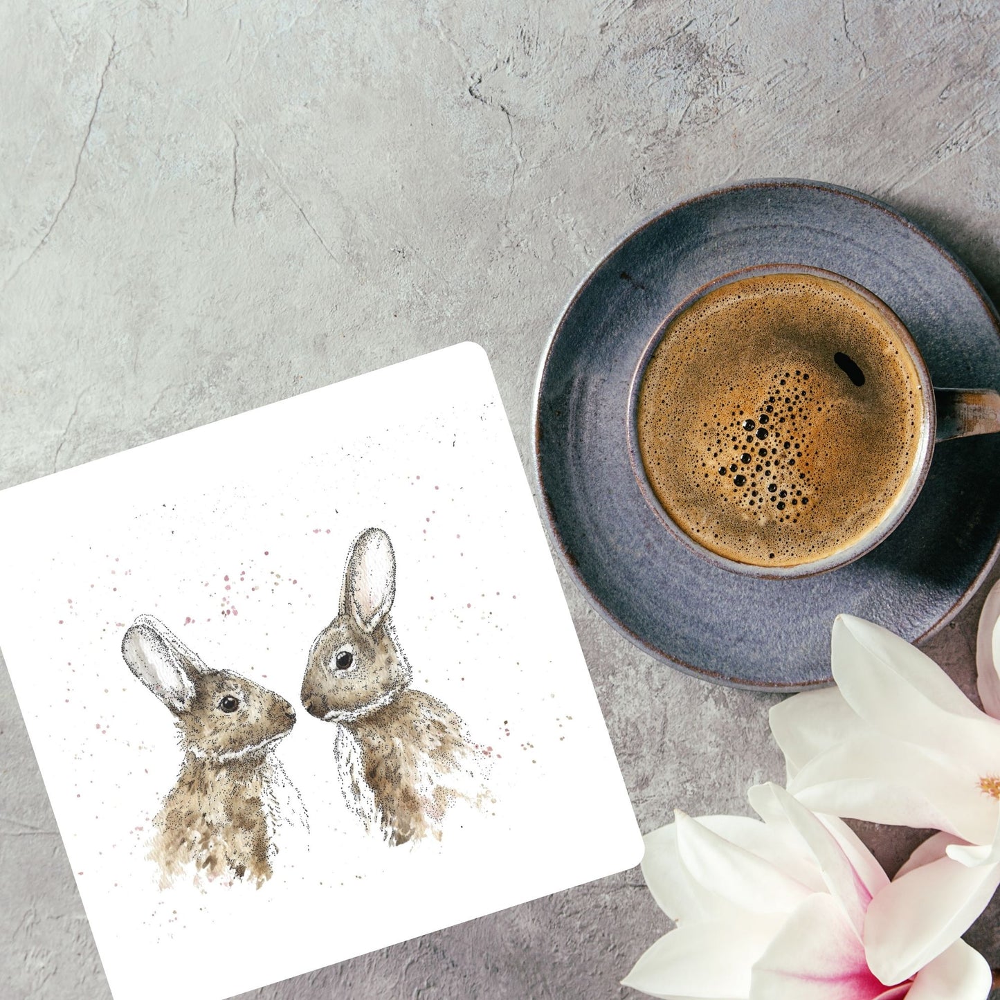 Rabbit Friends Watercolour Coaster