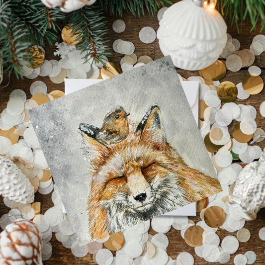 Watercolour Fox & Robin Card