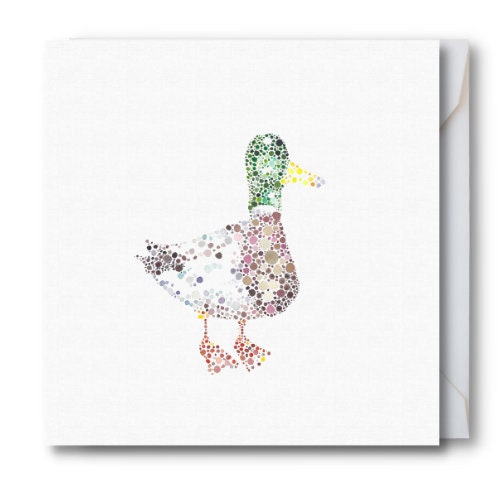 Duck Watercolour Bird Cards, Dot, Pointillism, Stippling, Nature, Greeting Cards