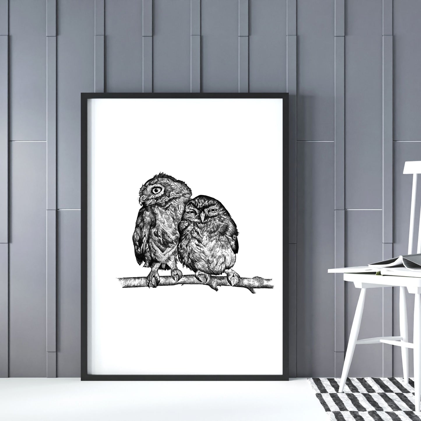 Cuddling Owls Print