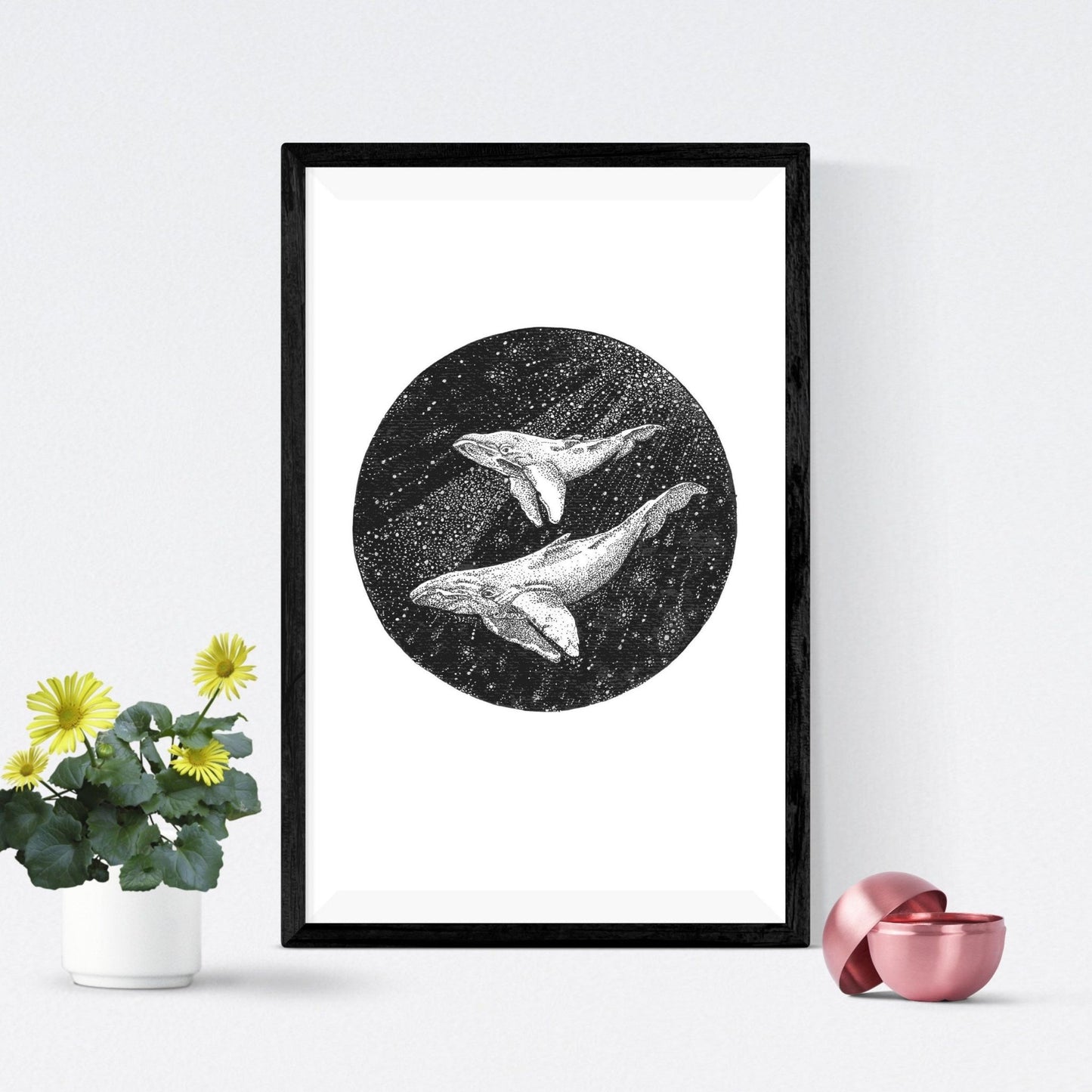 Whale and Calf Circle Art Print